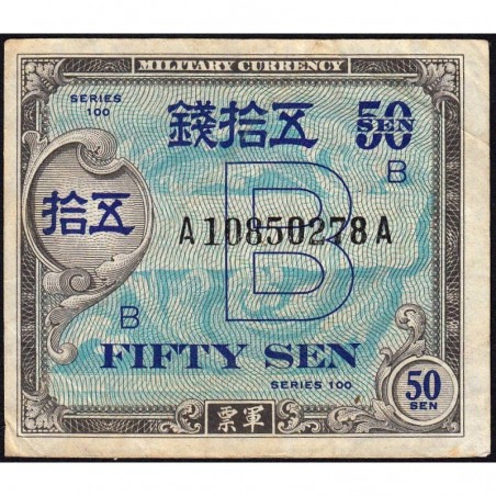 Japon - Occcupation alliée - Pick 65 - 50 sen - Série 100 B / AA - 1945 - Etat : TB+