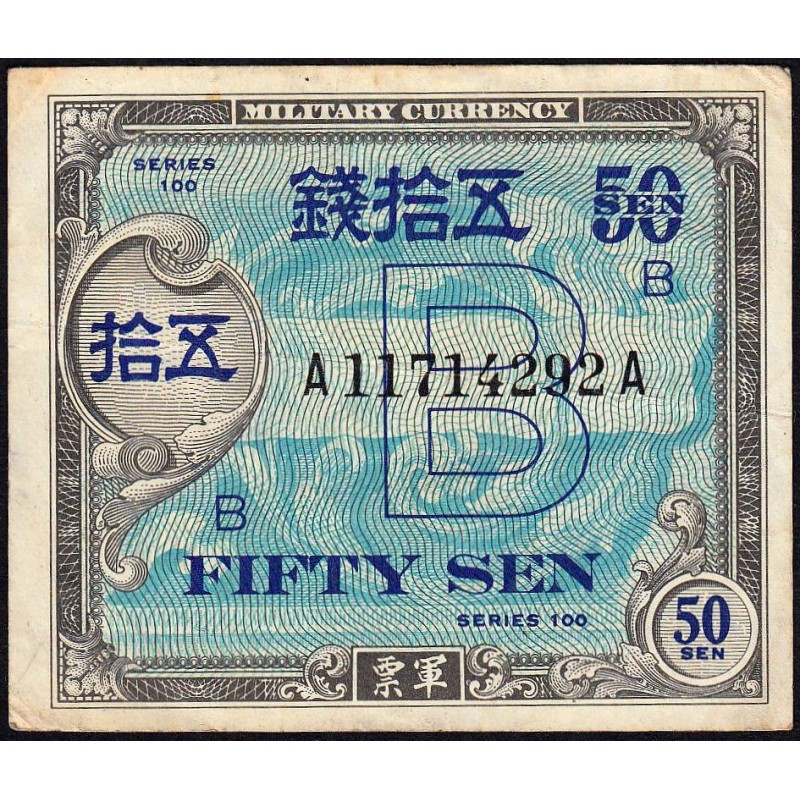 Japon - Occupation alliée - Pick 65 - 50 sen - Lettres B / A A - Série 100 - 1945 - Etat : TTB-