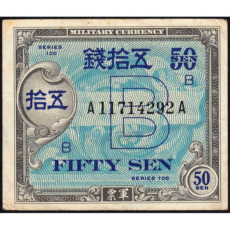 Japon - Occcupation alliée - Pick 65 - 50 sen - Série 100 B / AA - 1945 - Etat : TTB-