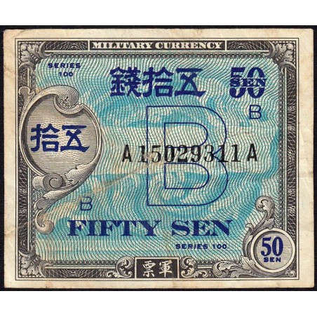 Japon - Occcupation alliée - Pick 65 - 50 sen - Série 100 B / AA - 1945 - Etat : TB