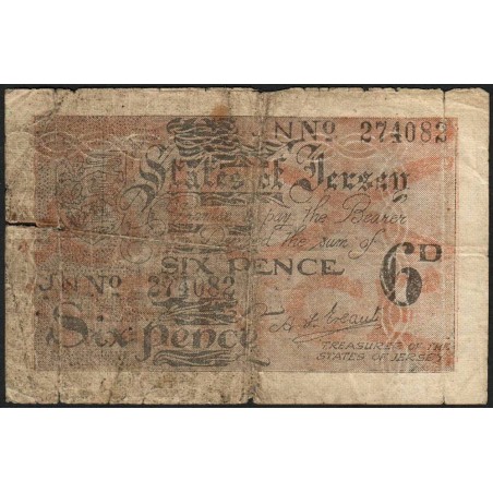 Jersey - Pick 1a_2 - 6 pence - Série JN - 1942 - Etat : B
