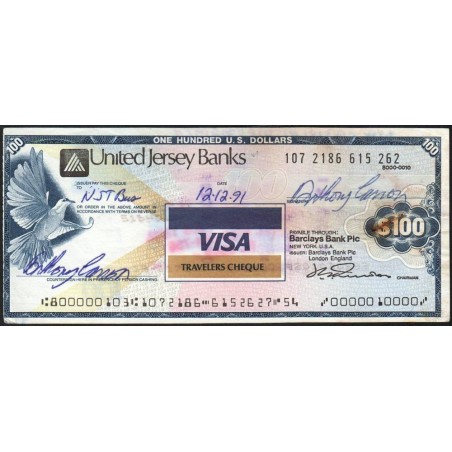 Jersey - Chèque de voyage - United Jersey Banks - 100 dollars - 1991 - Etat : TTB