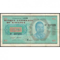 Katanga - Pick 6b - 20 francs - 01/12/1960 - Série IF - Unique exemplaire - Etat : TTB