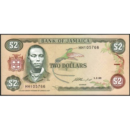 Jamaïque - Pick 69e - 2 dollars - Série HH - 01/02/1993 - Etat : NEUF
