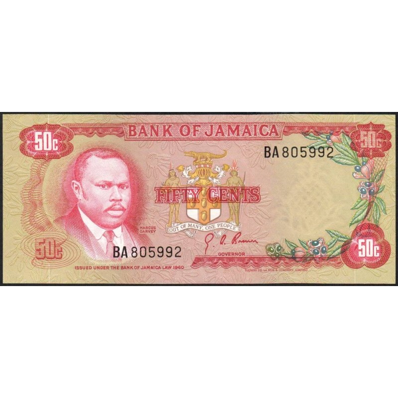 Jamaïque - Pick 53a - 50 cents - Série BA - 1969 - Etat : pr.NEUF