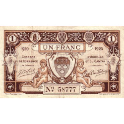 Aurillac (Cantal) - Pirot 16-15 - 1 franc - Série L - 1920 - Etat : TTB