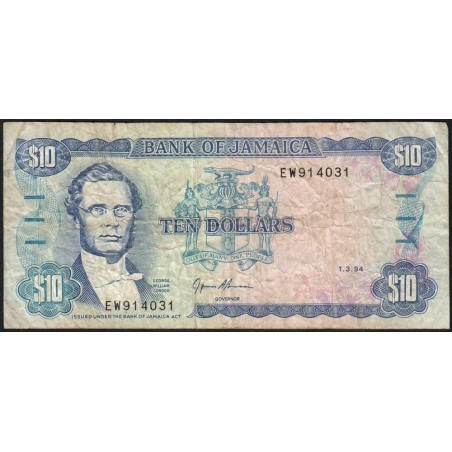 Jamaïque - Pick 71e - 10 dollars - Série EW - 01/03/1994- Etat : TB-