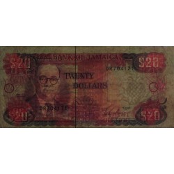 Jamaïque - Pick 72b_3 - 20 dollars - Série DR - 01/09/1987 - Etat : TB