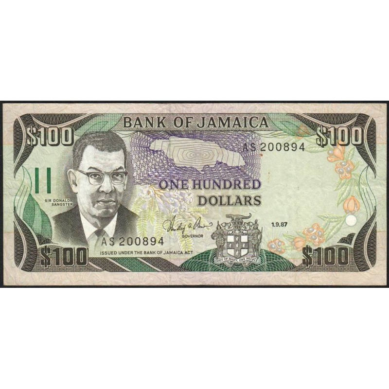 Jamaïque - Pick 74_2 - 100 dollars - Série AS - 01/09/1987 - Etat : TB+