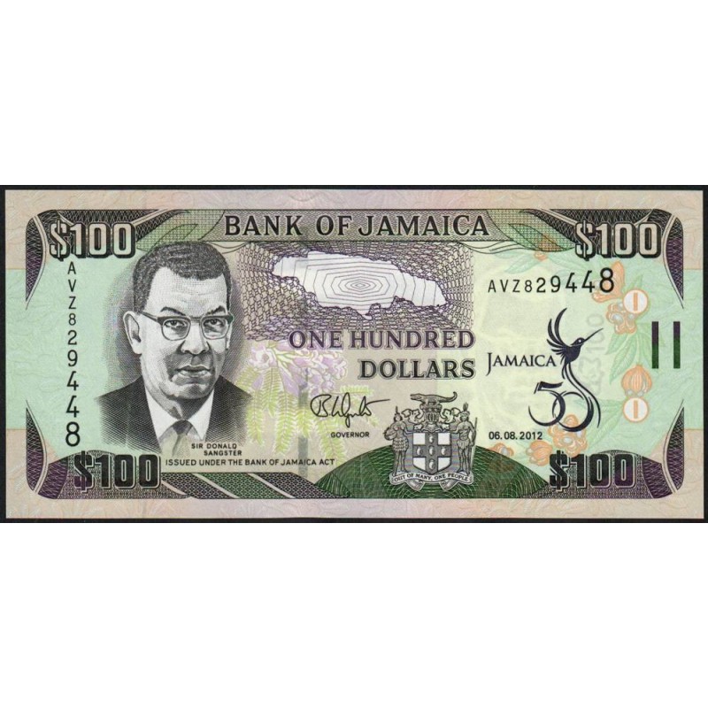 Jamaïque - Pick 90 - 100 dollars - Série AVZ - 06/08/2012 - Commémoratif - Etat : NEUF