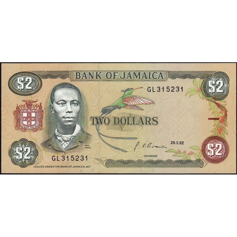 Jamaïque - Pick 69d_2 - 2 dollars - Série GL - 29/05/1992 - Etat : NEUF