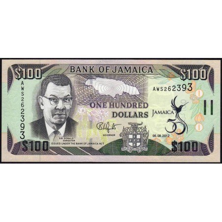 Jamaïque - Pick 90 - 100 dollars - Série AWS - 06/08/2012 - Commémoratif - Etat : NEUF