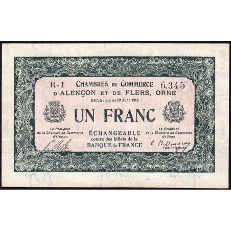 Alençon & Flers (Orne) - Pirot 6-10 - 1 franc - Série R1 - 10/08/1915 - Etat : SPL