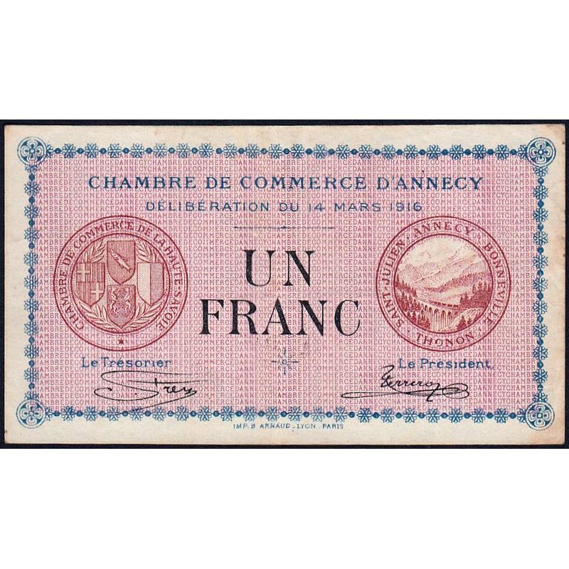 Annecy - Pirot 10-5 - 1 franc - Série 172 - 14/03/1916 - Etat : TB+