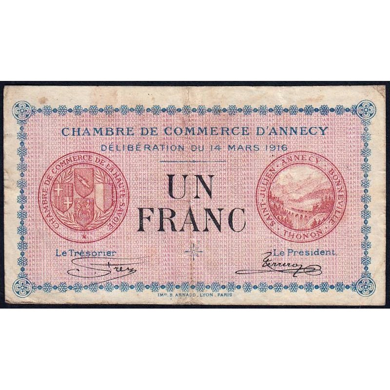 Annecy - Pirot 10-5 - 1 franc - Série 178 - 14/03/1916 - Etat : TB