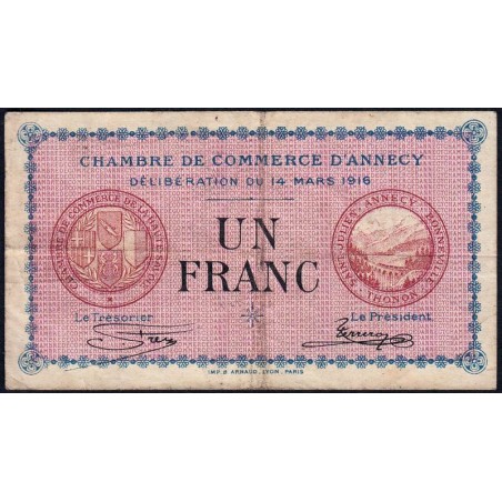 Annecy - Pirot 10-5 - 1 franc - Série 160 - 14/03/1916 - Etat : TB-