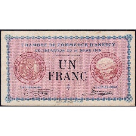 Annecy - Pirot 10-5 - 1 franc - Série 165 - 14/03/1916 - Etat : TB-