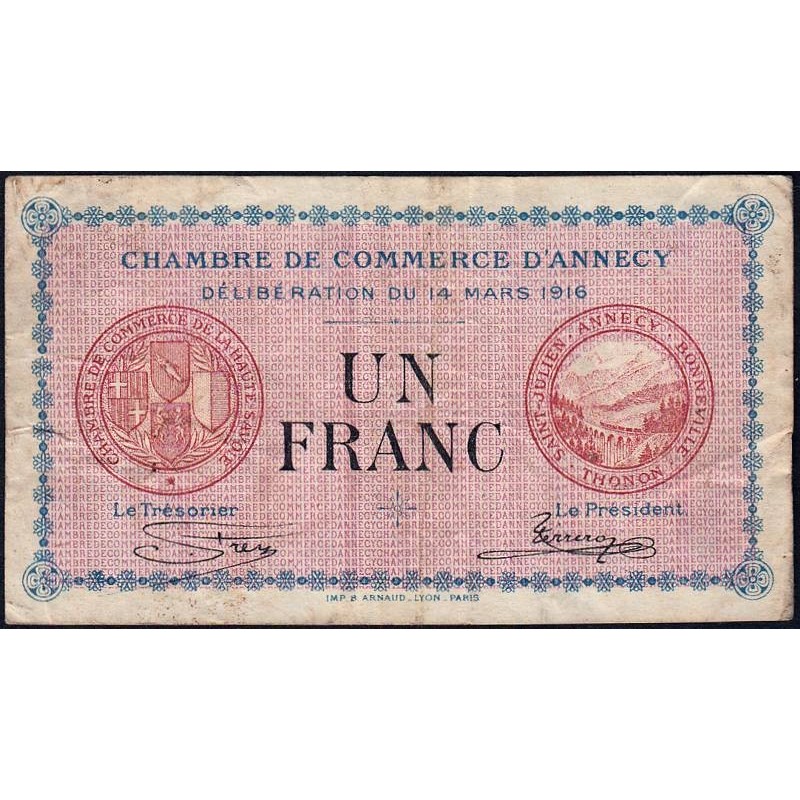 Annecy - Pirot 10-5 - 1 franc - Série 168 - 14/03/1916 - Etat : TB-