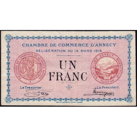 Annecy - Pirot 10-5 - 1 franc - Série 189 - 14/03/1916 - Etat : TB+