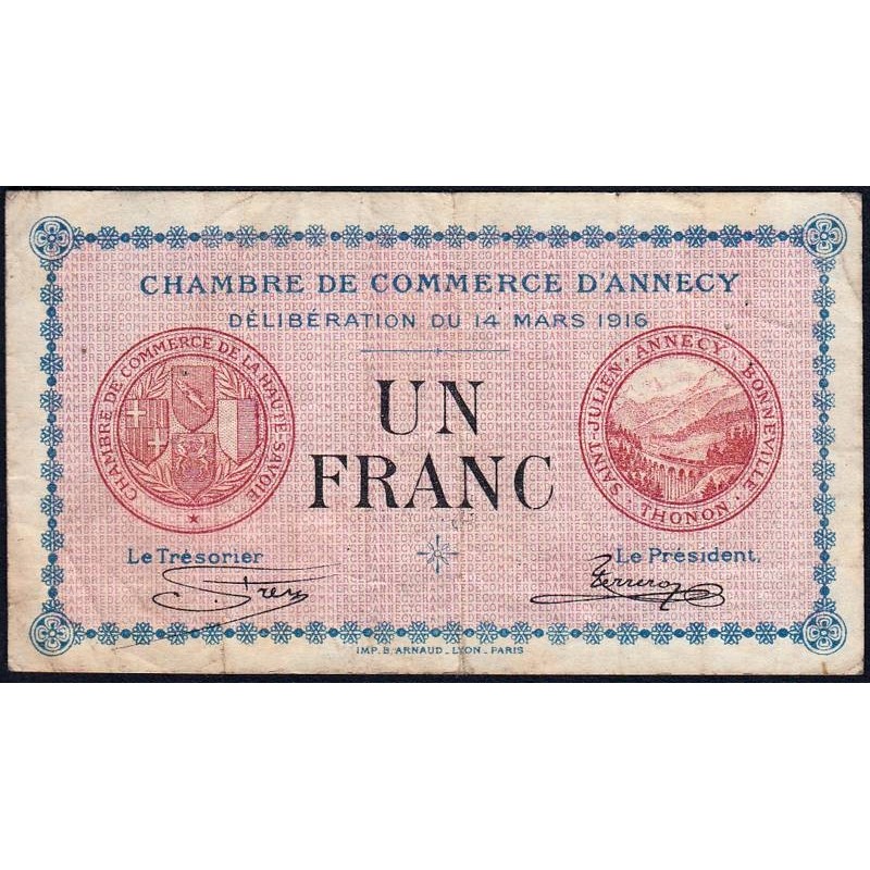 Annecy - Pirot 10-5 - 1 franc - Série 188 - 14/03/1916 - Etat : TB