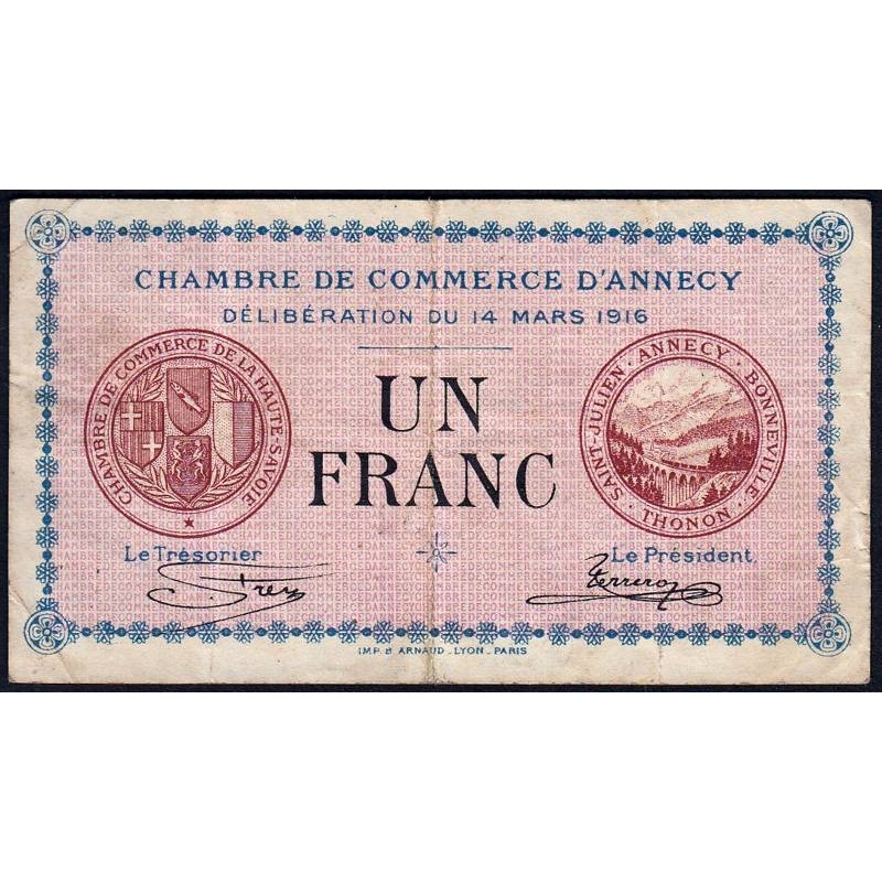 Annecy - Pirot 10-5 - 1 franc - Série 151 - 14/03/1916 - Etat : TB