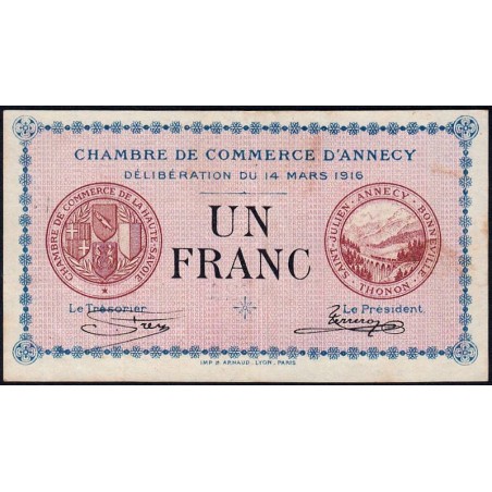 Annecy - Pirot 10-5 - 1 franc - Série 151 - 14/03/1916 - Etat : SUP