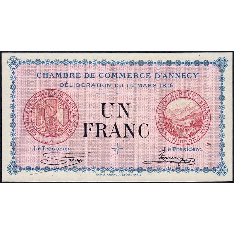 Annecy - Pirot 10-5 - 1 franc - Série 193 - 14/03/1916 - Etat : SPL+
