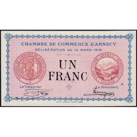 Annecy - Pirot 10-5 - 1 franc - Série 193 - 14/03/1916 - Etat : SPL+