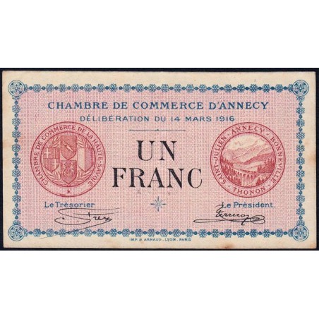 Annecy - Pirot 10-5 - 1 franc - Série 193 - 14/03/1916 - Etat : TTB+