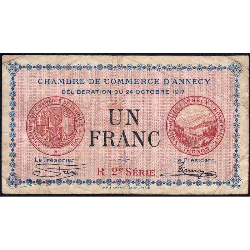 Annecy - Pirot 10-12 - 1 franc - R. 2e Série 220 - 24/10/1917 - Etat : B+