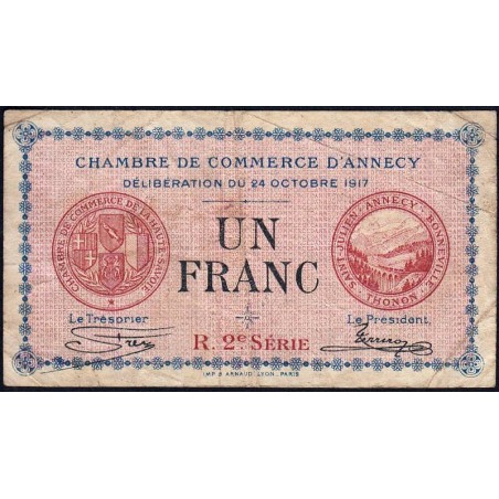 Annecy - Pirot 10-12 - 1 franc - R. 2e Série 220 - 24/10/1917 - Etat : B+