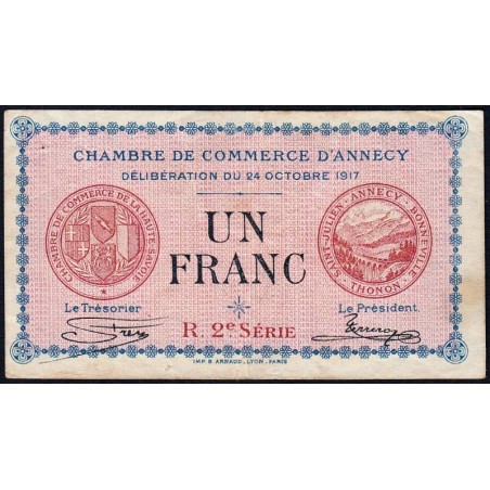 Annecy - Pirot 10-12 - 1 franc - R. 2e Série 227 - 24/10/1917 - Etat : TB+