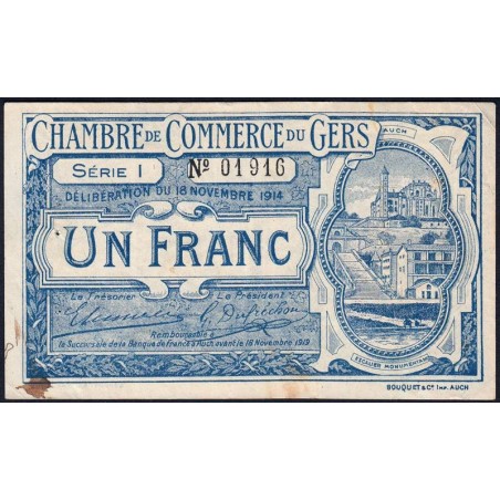 Auch (Gers) - Pirot 15-7 - 1 franc - Série I - 18/11/1914 - Etat : TTB
