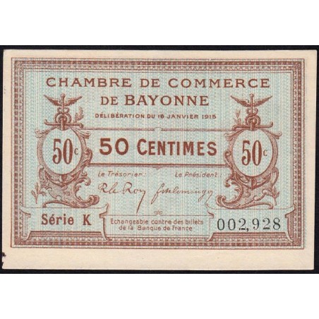 Bayonne - Pirot 21-1b - 50 centimes - Série K - 16/01/1915 - Etat : pr.NEUF