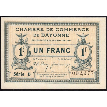 Bayonne - Pirot 21-9a - 1 franc - Série D - 16/01/1915 - Etat : pr.NEUF