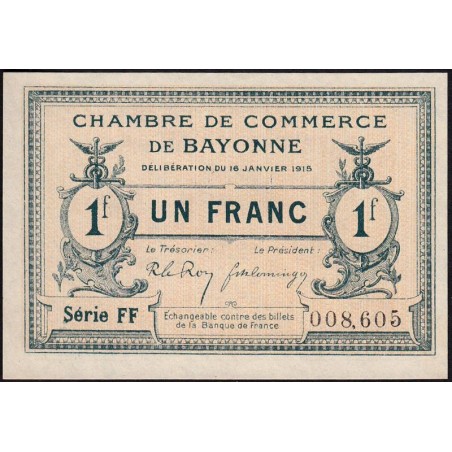 Bayonne - Pirot 21-13b - 1 franc - Série FF - 16/01/1915 - Etat : NEUF