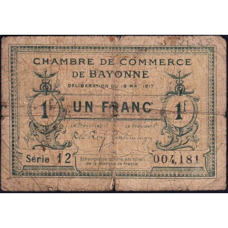 Bayonne - Pirot 21-45 - 1 franc - Série 12 - 19/05/1917 - Etat : B-