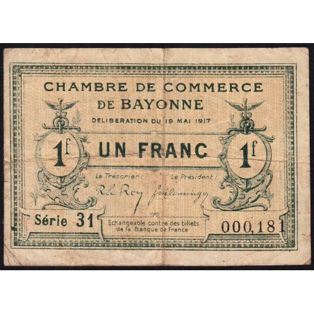 Bayonne - Pirot 21-45 - 1 franc - Série 31 - 19/05/1917 - Etat : TB