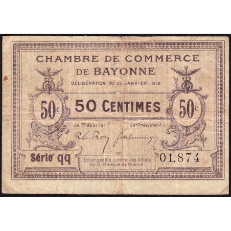 Bayonne - Pirot 21-55 - 50 centimes - Série qq - 30/01/1918 - Etat : TB+