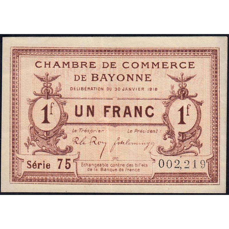 Bayonne - Pirot 21-59 - 1 franc - Série 75 - 30/01/1918 - Etat : TTB+