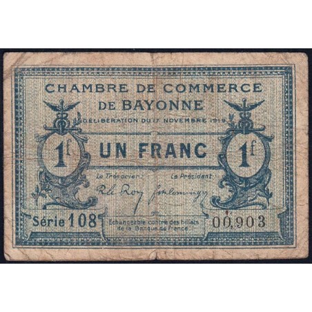 Bayonne - Pirot 21-64 - 1 franc - Série 108 - 17/11/1919 - Etat : B