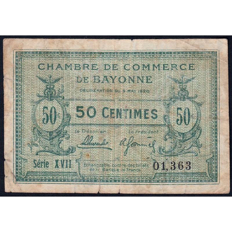 Bayonne - Pirot 21-66 - 50 centimes - Série XVII (17) - 05/05/1920 - Etat : TB-