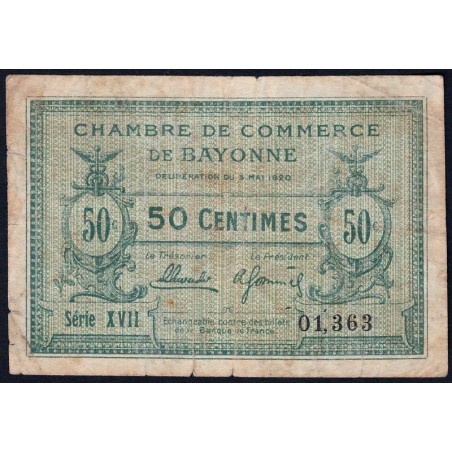 Bayonne - Pirot 21-66 - 50 centimes - Série XVII (17) - 05/05/1920 - Etat : TB-