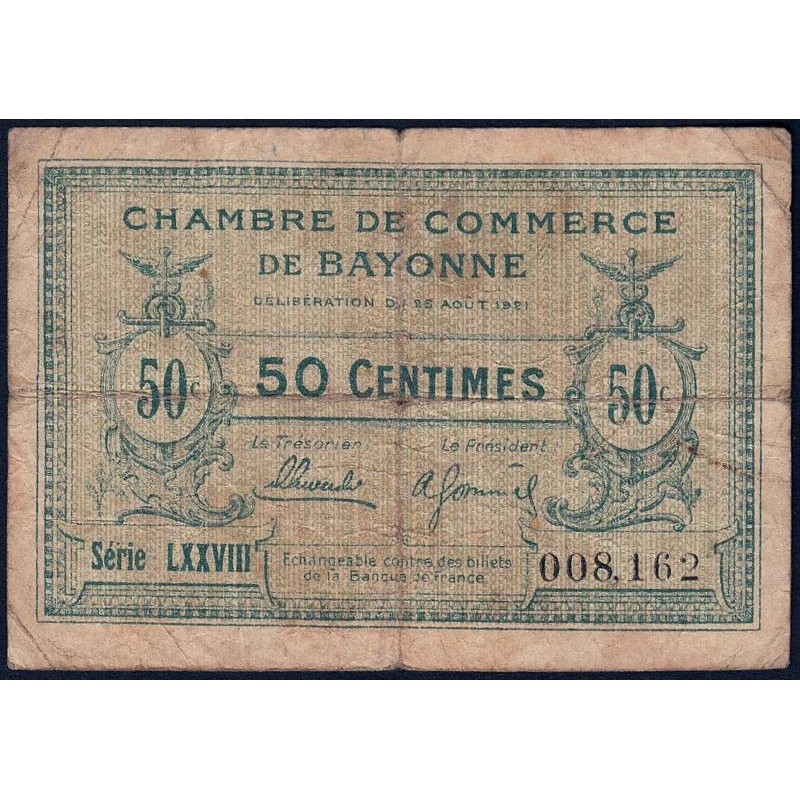 Bayonne - Pirot 21-69 - 50 centimes - Série LXXVIII (78) - 26/08/1921 - Etat : B+