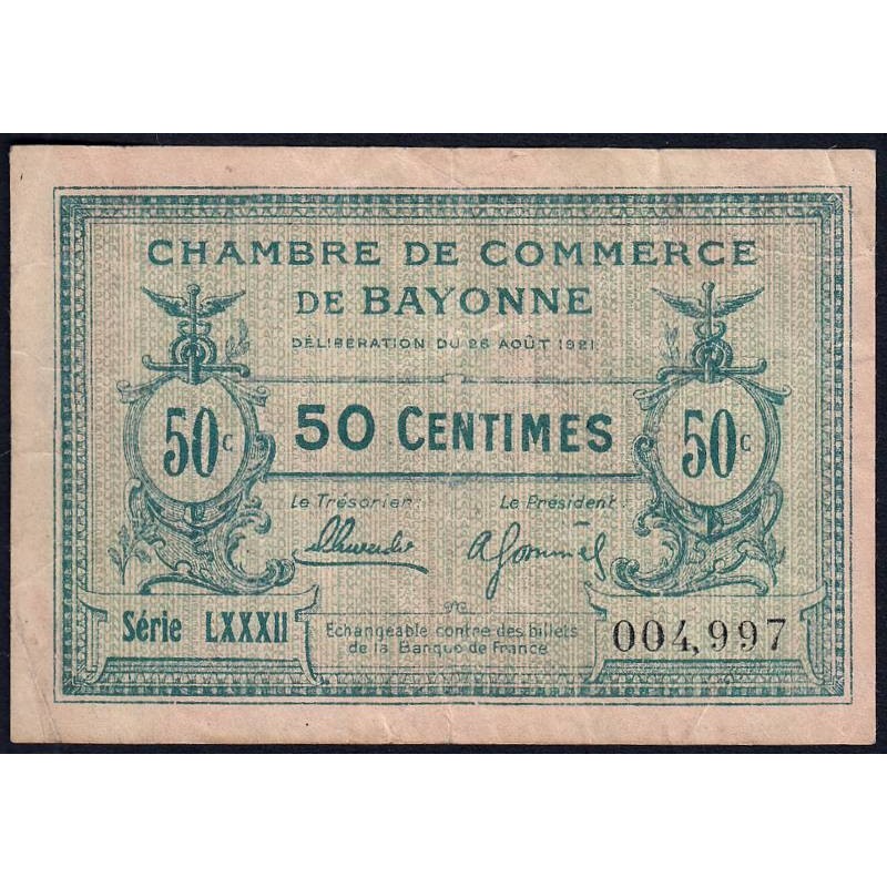 Bayonne - Pirot 21-69 - 50 centimes - Série LXXXII (82) - 26/08/1921 - Etat : TB+