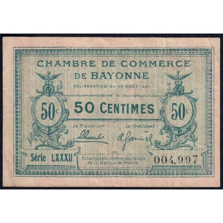 Bayonne - Pirot 21-69 - 50 centimes - Série LXXXII (82) - 26/08/1921 - Etat : TB+