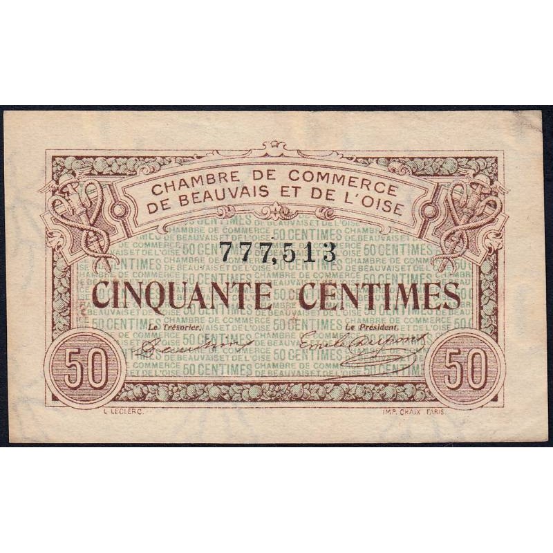 Beauvais - Pirot 22-1 - 50 centimes - 02/06/1920 - Etat : SUP