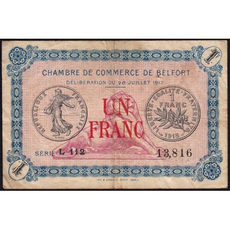 Belfort - Pirot 23-29 - 1 franc - Série L 112 - 28/07/1917 - Etat : TB-