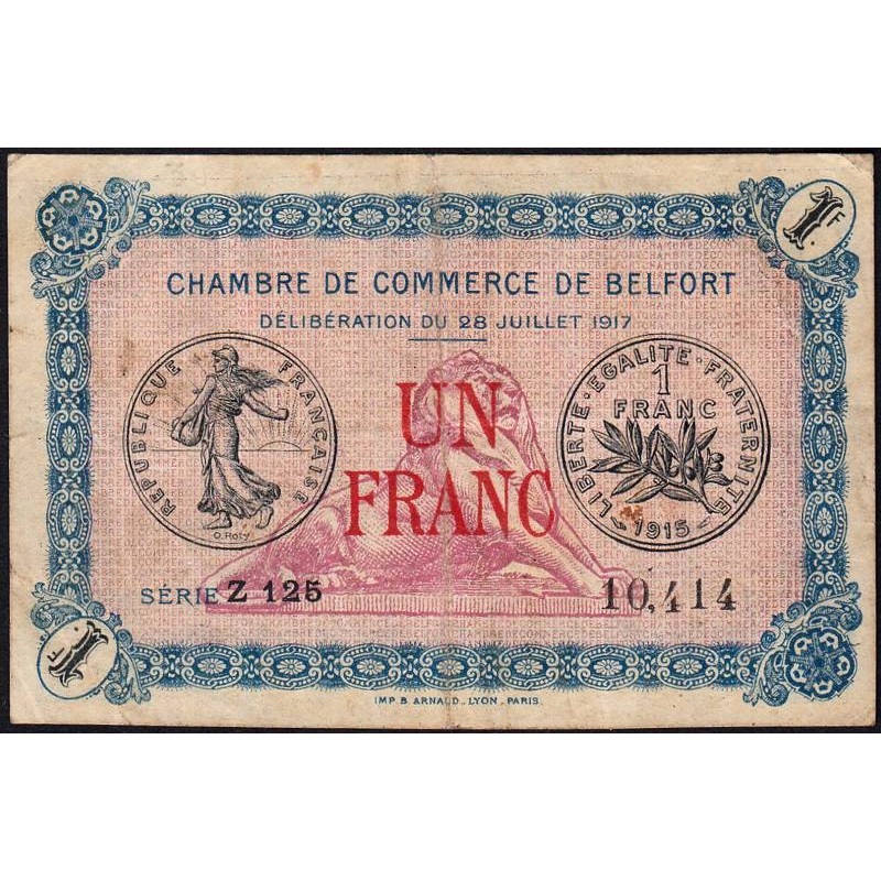 Belfort - Pirot 23-29 - 1 franc - Série Z 125 - 28/07/1917 - Etat : TB