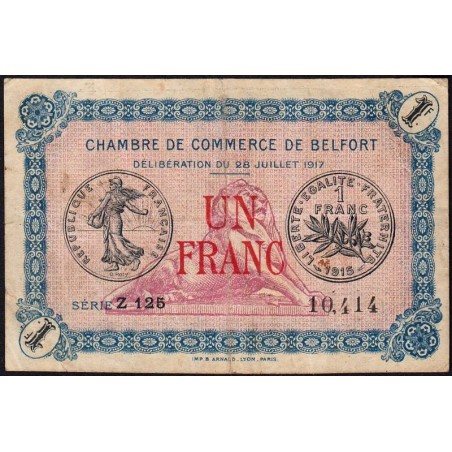 Belfort - Pirot 23-29 - 1 franc - Série Z 125 - 28/07/1917 - Etat : TB